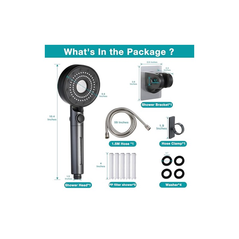 5-Mode High Pressure RV Handheld Shower Head with Filter