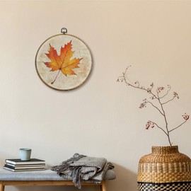 Sufamb Vintage Fall Leaf Round Wall Art Decor, Farmhouse Autumn Maple Leaf Canvas Artwork Framed, Rustic Fall Wall Hanging Prints Decorations for Home Bedroom Living Room Decor, 10x10 Inches