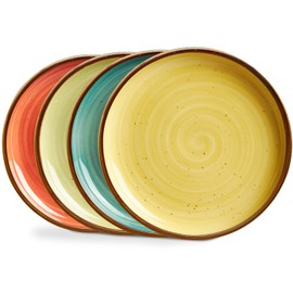 ONEMORE Porcelain Dinner Plates 8.5 inch Dessert Salad Plates Ceramic Plates with Speckle Serving Dishes Set of 4, Microwave, Oven and Dishwasher Safe