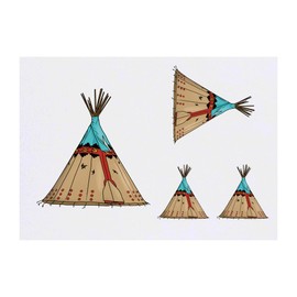 4 x 'Native American Tipi' Temporary Tattoos - Water Resistant, Skin-Safe, Non-Toxic Transfers, Mixed Sizes (TO00071934)
