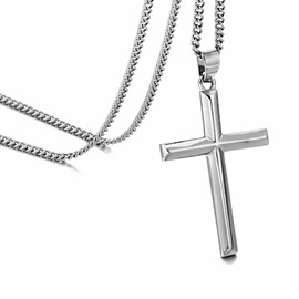 Speroto Cross Necklace for Men, Stainless Steel Mens Necklace with Cross Pendant, Cross Necklace Simple Jewelry Gift for Men Women (18“+2”, Silver)