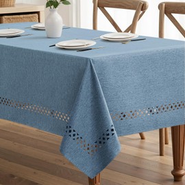 MIULEE Mantel rectangular de lino de poliéster con recortes decorativos, impermeable, resistente a las manchas y al encogimiento, estilo granja de 52 x 70 pulgadas, para cenar, bodas, fiestas