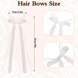 2 Pack White Bow for Hair, Lace Hair Bow with Long Tail Elegant White Bridal Hair Ribbons Cute Tulle Bowknots Tassel Hair Accessory Hair Bows for Women Girls Baby Toddlers Teens Kids