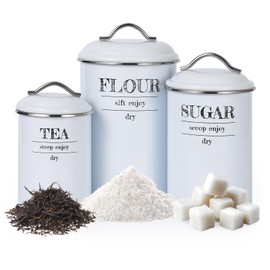 Garvee Kitchen Canisters Set of 3, Vintage Coffee Tea Sugar Container Sets with Airtight Lids, Rustic Farmhouse Food Storage Containers for Kitchen Countertop Decor