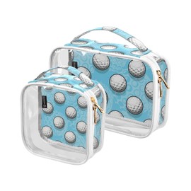 SUABO Golf Ball Toiletry Bag, 2 Pack Clear Makeup Bags with Handle Large Opening, Clear Toiletry Bags Fit Carry-on Travel Essential