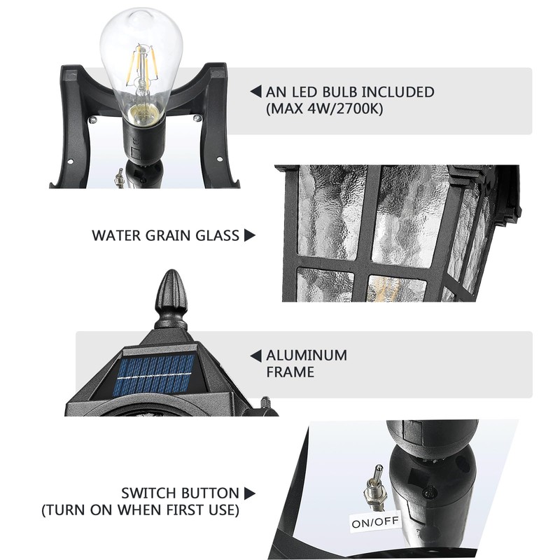 Emliviar 17.3 Inch Solar Lamp Post Light in Black Finish,
