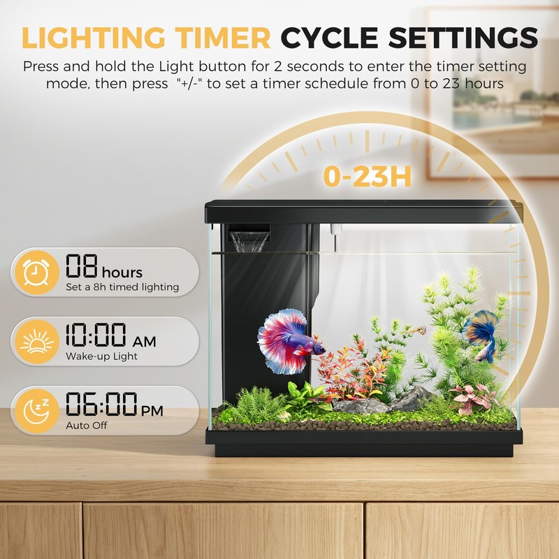 EVIEUN 2.2 Gallon Small Fish Tank, Betta Fish Aquariums Black