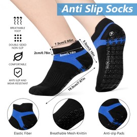 Jspupifip 4 Pairs Non Slip Pilates Socks with Grips, Unisex Non-Slip Yoga Socks, Cotton Football Socks with Cushion Athletic Socks (Yellow, Blue, Red, Light Blue)