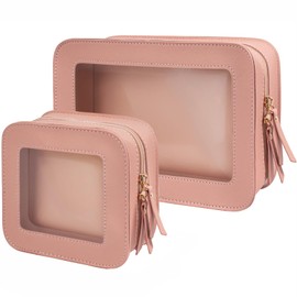 Clear Makeup Bag Set for Women, Travel Pink Makeup Pouch Waterproof Cosmetic Bags with Zipper Clear Toiletry Bag for Traveling Small Make up Pouch for Purse Mini Cosmetic Case Car Organizer (Pink)