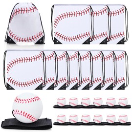 MiniInflat 12 Pcs Drawstring Bags with Wrist Return Ball Backpack Sports Party Favors Accessories for Kids Gift(Baseball)
