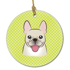 Caroline's Treasures BB1300CO1 Checkerboard Lime Green French Bulldog Ceramic Ornament, 3 in, Multicolor