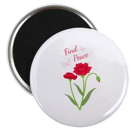 CafePress Carnation Flower Plant Butterflies Find Peace Magn 2.25" Round Magnet, Refrigerator Magnet