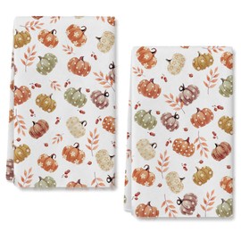 RABUSOFA Fall Kitchen Towels Dish Towels, 18x26 Inch Polka Dot Orange Pumpkin Farmhouse Autumn Thanksgiving Decorations Hand Towels Set of 2