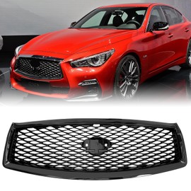 MATMACRO Gloss Black Grille For Infiniti Q50 Front Hood Upper Mesh Grill 2014-2017