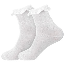 Yuomeaz 1 Pair of Ruffle Socks, White, Lacs Short Costume Stockings, Women, Comfort Cute Crew Socks for Women and Girls, Lolita, Princess Dress
