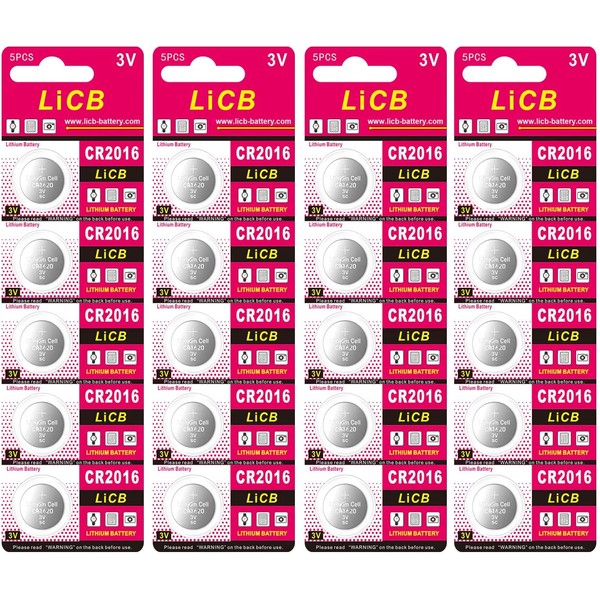 LiCB CR 2016 Battery,CR2016 Lithium Batteries,3 Volt Coin & Button Cell (20 Pack)