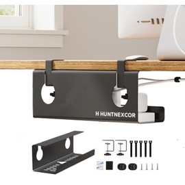 Under Desk Cable Management Tray No Drill, 17" Cable Organizer with Clamp