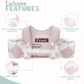 KIDSco Swim Vest for Kids 30-50 lbs. A Puddle Jumper Swimming Float Aid with Shoulder Straps and Arm Water Wings for Boys and Girls Aged 2-6 |Pink Checkerboard|