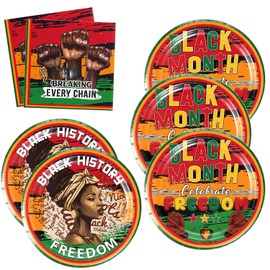 48pcs Black History Month Party Supplies Include 24 Plates, 24 Napkins for The Black History Month Birthday Party Decoration