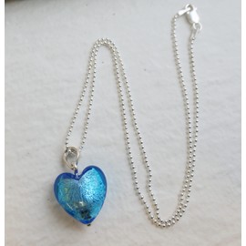 Handgefertigt Hellblaue Herz Halskette aus Murano glas aus Sterlingsilber, 45 cm - Geburtstagsgeschenk - Weihnachtsgeschenk - Handgefertigte Geschenkideen für Frauen