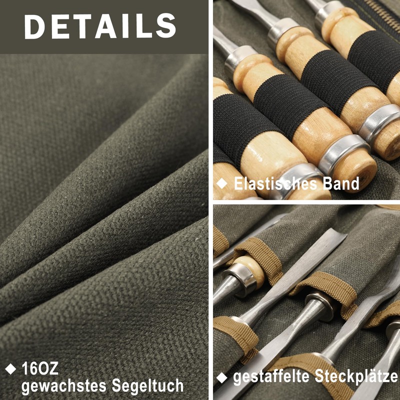 Tool Organisation Roll, Heavy Duty 16 oz Waxed Canvas Tool