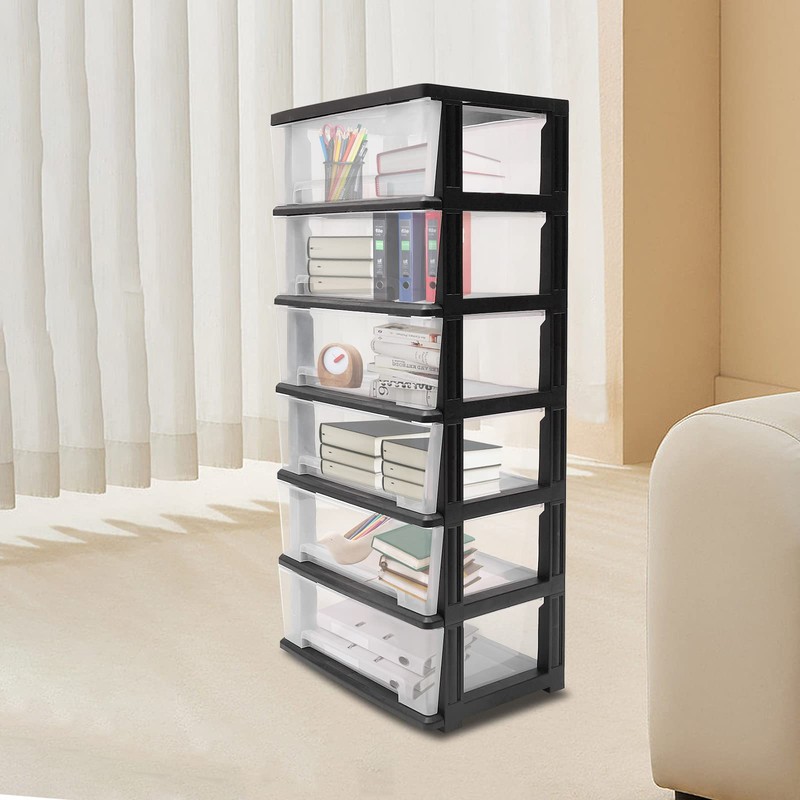 6 Clear Drawer Storage Organizer Rolling Cart,Movable Storage Tower for