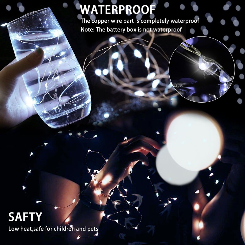 chzk 8 Pack White Fairy Lights 7Ft 20 LED Twinkle