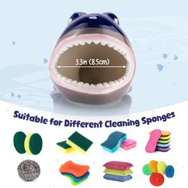 NiHome Fun Shark-Shaped Ceramic Sponge Holder with Open Mouth for Kitchen and Bathroom, Durable Waterproof Ceramic for Sponges, Soap, Accessories, Easy-to-Clean Sink Organizer and Hygienic Storage