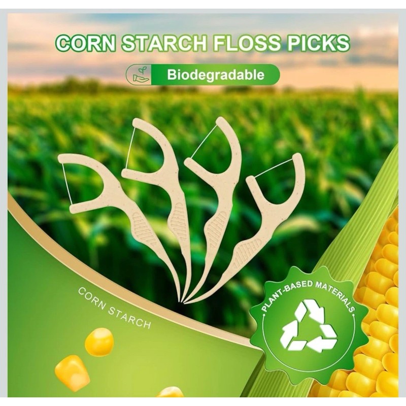 200 Count 4 Packs Biodegradable Dental Floss Picks, Eco-Friendly Plant-Based