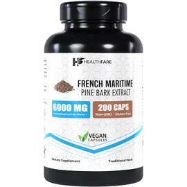 French Maritime Extract 6000mg | 200 Vegan Capsules | 95% Proanthocyanidins | 20 Concentrated | Non-GMO | Gluten-Free