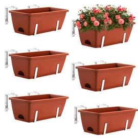 ETELI Railing Planter Box Adjustable Window Boxes Planters with Brackets Set 6 Pack Planter Boxes Outdoor Deck Balcony Railing for Window Sill Porch Patio, Red White