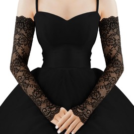 Lace Arm Sleeves for Women, Black Fingerless Lace Sleeves for Wedding Tea Party Pattern Engagement Dress
