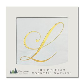 Cocktail Party Napkins - Gold Foil Monogram Letter L for Wedding, Birthday, Retirement, or Baby Shower, 100 pack (L)