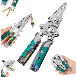 Pinzas Electricista 8 en 1, Pinzas Pelacables con Tester de Voltaje, Multifunctional Foldable Professional Wire Stripper, para Corte y Pelado de Cable