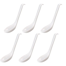 6Pcs Soup Spoon Ramen Noodle Soup Ladle White Soup Spoons Sturdy and Durable Asian Dinner Spoon Easy Clean Dishwasher Safe