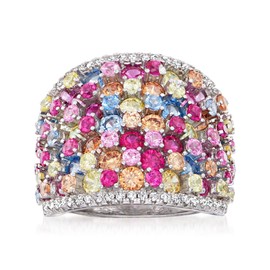 Ross-Simons 4.10 ct. t.w. Multicolored Simulated Sapphire and .20 ct. t.w. CZ Wide Ring in Sterling Silver. Size 7
