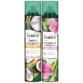 Suave Dry Shampoo Spray Variety 2-Pack – Volumizing Bamboo & Hibiscus, Refreshing Sweet Coconut, 4.3 Oz Ea