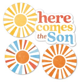 Big Dot of Happiness Here Comes The Son DIY Paper Small Sun-Shaped Cut-Outs, Boy Boho Baby Shower Decorations - 24 Count
