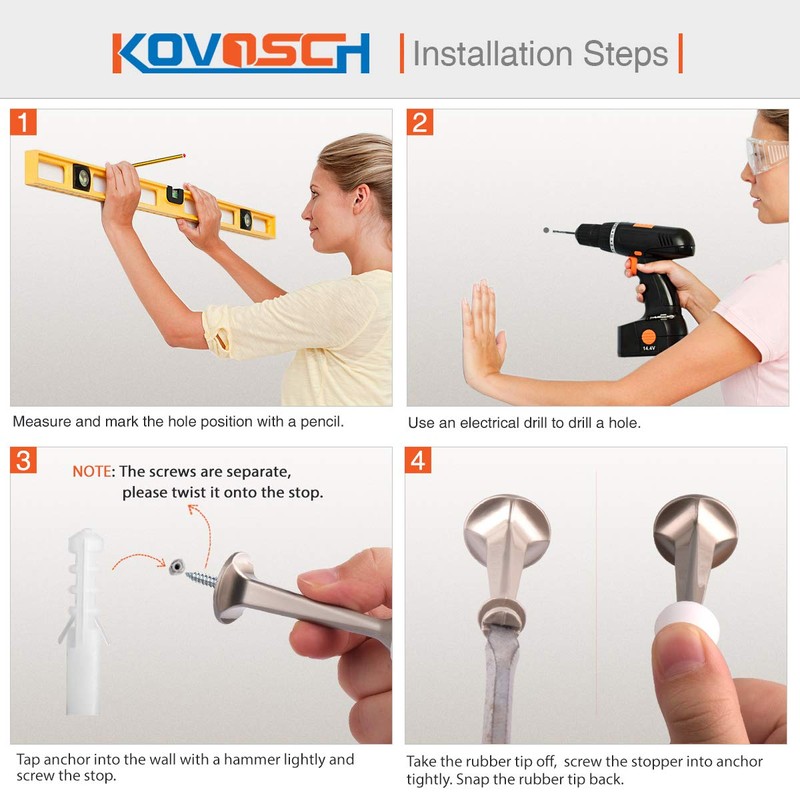 KOVOSCH 2 Pack Solid Rigid Door Stops - Heavy Duty