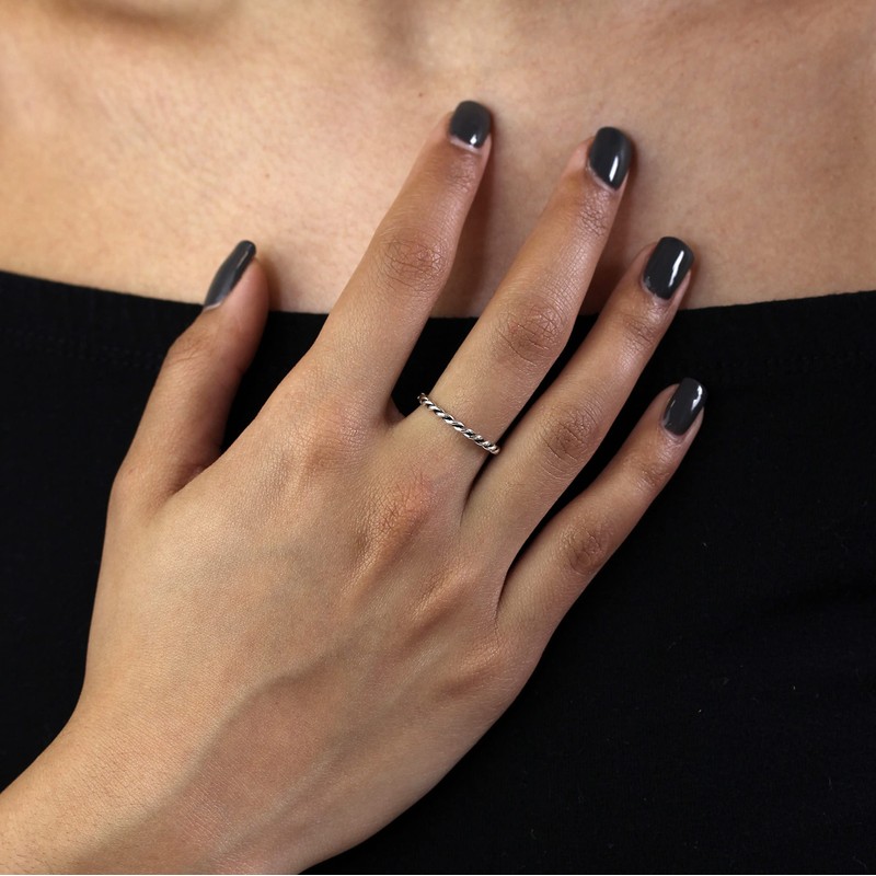 Sterling Silver 2mm Stacking Twisted Rope Ring Size Q (I