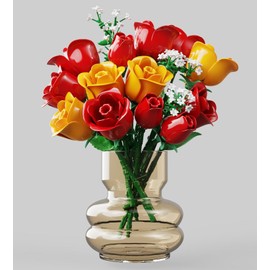 HOGOKIDS Flowers Bouquet Building Set with Lights - 16 Roses Bouquet Botanical Building Blocks Artificial Yellow Pink Roses Flower for Home Decor for Girls Adults - 367PCS (YELLOW)