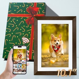 【Christmas Gift】WiFi Digital Touchscreen Photo Frame with Gift Box, 1280 * 800IPS HD Cloud Smart Digital Picture Video Frame, Wall Mountable, Auto-Rotate,Easy to Share Photos or Videos via Biu Frame APP Perfect Gift Idea - Color: 10.1": Black Wood-Green 