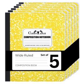 CLEENTABLE Composition Notebook 5 Pack, College Ruled Paper, Notebooks for School, School Comp Book, 9-3/4 x 7-1/2 Inches, 100 Sheets, 200 Pages Marble Covers (Yellow)