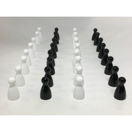Plastic Pawns: Set of 16 Black & 16 White Color Board Game Playing Pieces (Chess Replacement Halma Pawn Markers, Colored School Classroom Supplies, Arts & Crafts Projects) | 32 Pieces