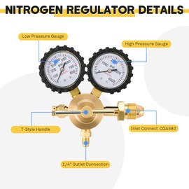 weyleity Nitrogen Regulator with 0-800 PSI Delivery Pressure | CGA580 Inlet, Heavy-Duty Handle, 1/4-Inch Male Flare Outlet Connection