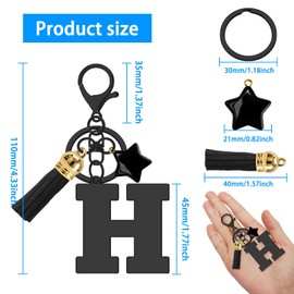 Cute Letter Keychain Keyring Alphabet Initial Letter Keychain for Women A-Z Alphabet Keyring Stainless Steel Letter Pendant with Cute Star Tassel Keyring for Purse Handbags Birthday Gift for Women(H）