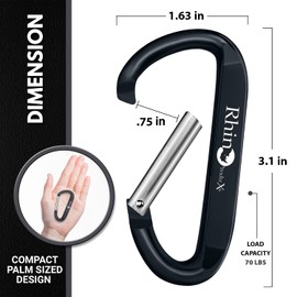 RHINO Produxs Lightweight duty Snap Carabiner Clips with Keyrings, D Ring Shape Carabiner with Keyrings - Excellent for Outdoor, Camping, Hiking, Keychains, Water Bottle, Keychain Hook