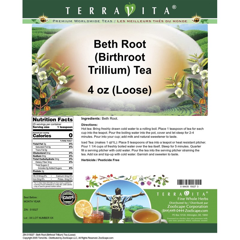 Beth Root (Birthroot Trillium) Tea (Loose) (4 oz, ZIN: 515027)