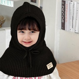 JFAN Kids Winter Hat Scarf Toddler Earflap Caps Fleece Windproof Balacalva Warm Knitted Beanie for Boys Girls One Size Black