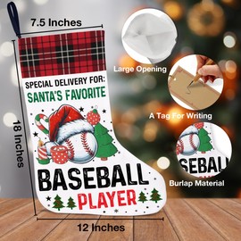 Baseball Player Christmas Stocking Gifts for Baseball Player Special Delivery for Santa's Favorite Baseball Player Xmas Stocking for Fireplace Stairs Wall Hanging Xmas Home Decor 18 x 12 Inches